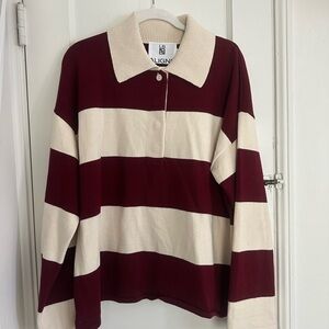 Aligne Burgundy and Cream Striped Polo Sweater